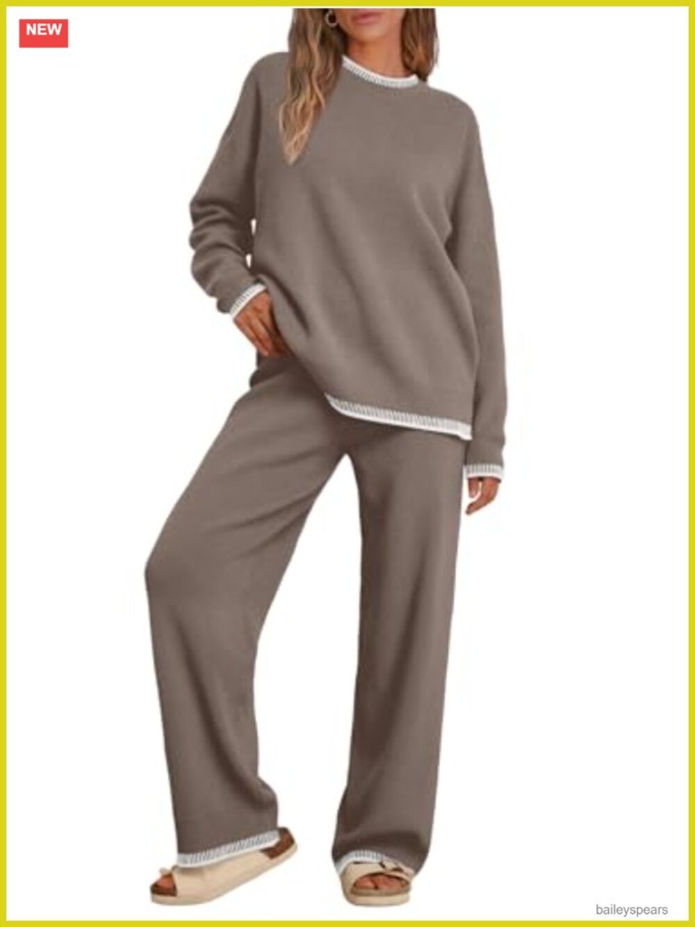 Knit Sweater Lounge Set 2 Piece Wide Leg Pants Crewneck
